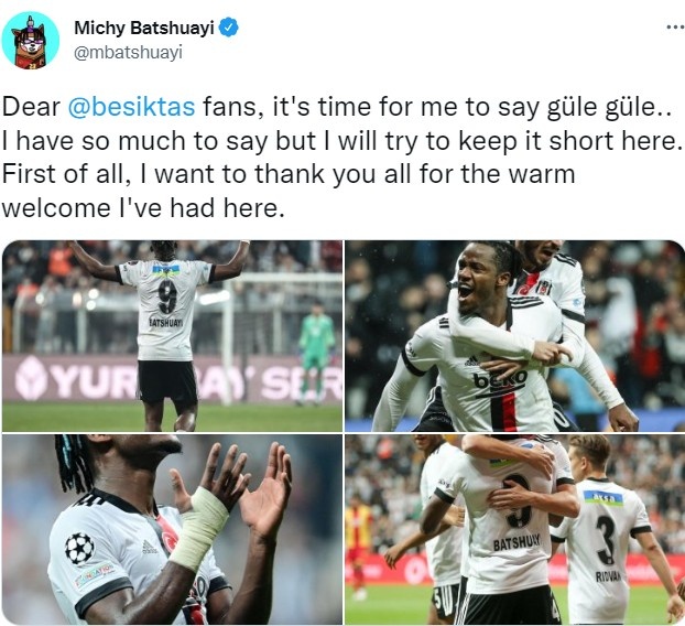 Bashuayi says goodbye to Besiktas: Thanks to the enthusiasm of the fans, it's time to say goodbye